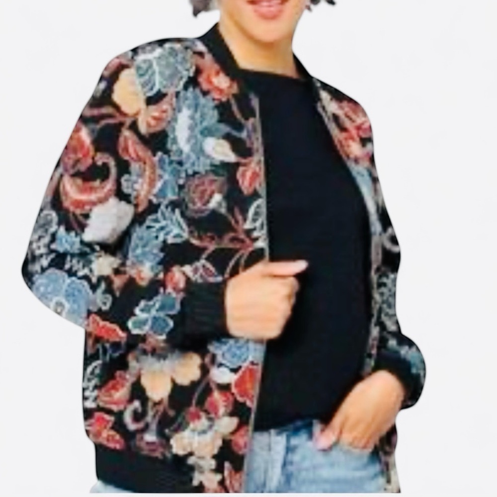 Susan Graver Multicolor Floral Bomber Jacket